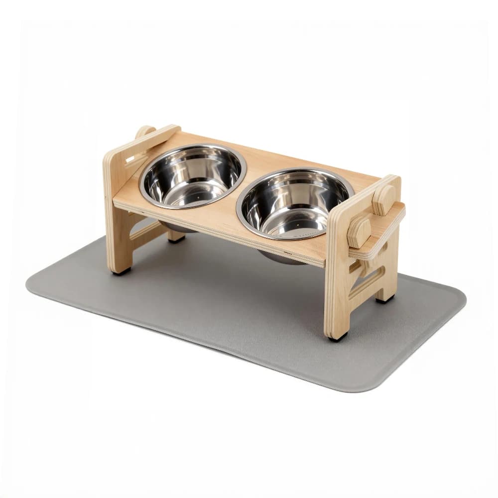 Elevated Puppy Bowls Food Mat Raised Dishes Food and Water Feeder 15° Tilted Stand 2 Stainless Steel Bowls for Small Dogs Cats - 2