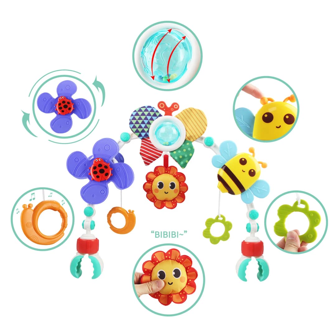 عربة أطفال قوس اللعب ، الحارس ، نشاط عربة ، المهارات الحركية الدقيقة ، سيارة S ، التنمية الحسية - 6