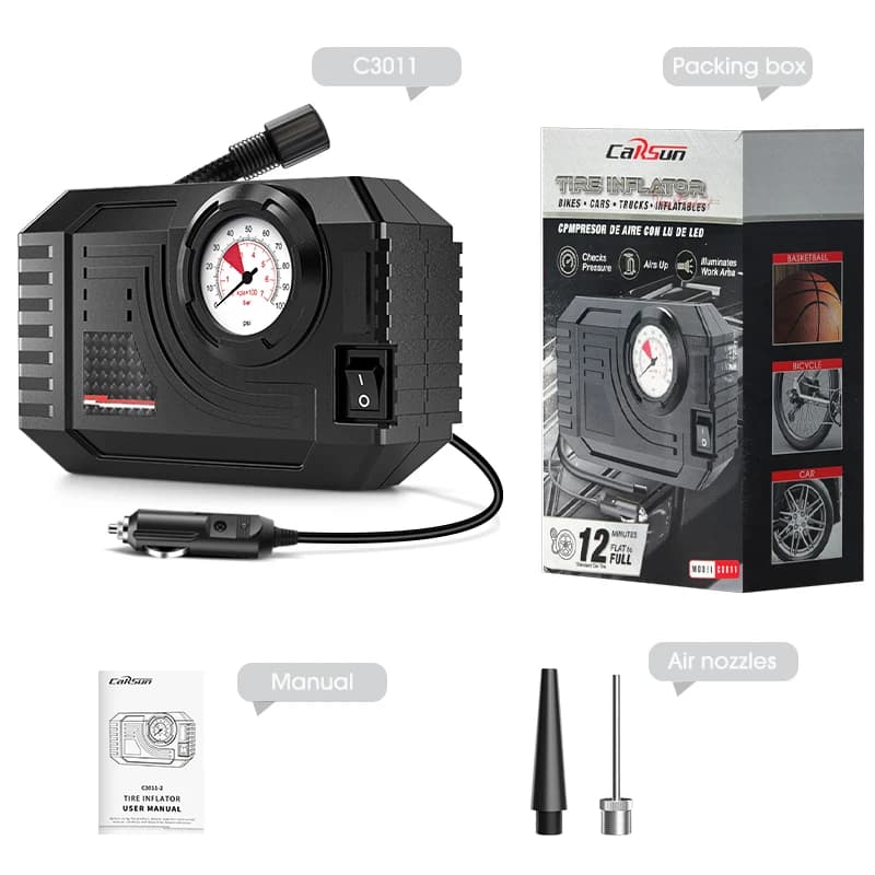 CARSUN Mini Air Pump Tire Inflator Portable Compressor Digital Wired Car Tyre Inflator For Bicycle Balls - 6