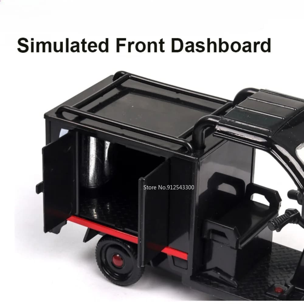 نموذج سيارة توصيل سريع ثلاثية العجلات 1/32 لعبة عجلات أمامية قابلة للتوجيه صوت وإضاءة سحب للخلف نماذج مركبات هدايا للأطفال - 4