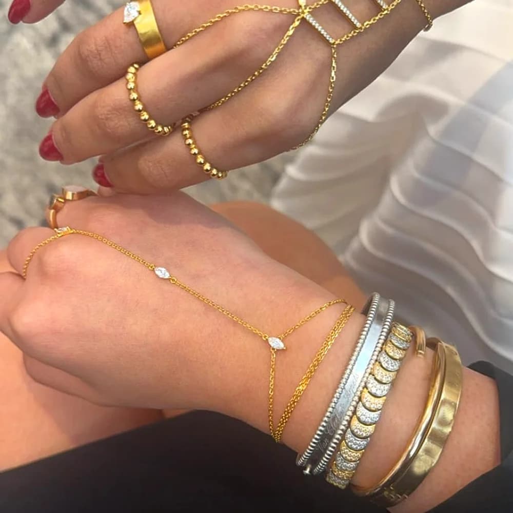 سوار نسائي فريد من نوعه مرصع بالكريستال على شكل شرابة طويلة مع شريط انزلاقي، مجوهرات لف الأصابع - 3