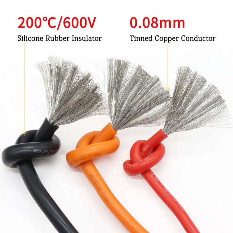 كابل مقاوم للحرارة 1 متر/5 متر 30 28 26 24 22 20 18 16 15 14 12 10 8AWG سلك سيليكون ناعم للغاية مرن من النحاس عالي الحرارة - 2