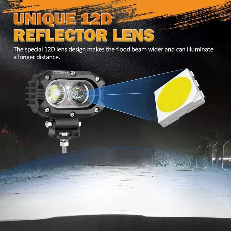 AUXBEAM مصباح قيادة LED مربع 4 بوصة إضاءة عمل مع تسخير لشاحنة بيك أب للطرق الوعرة (ضوء غامر/بقعة) - 3