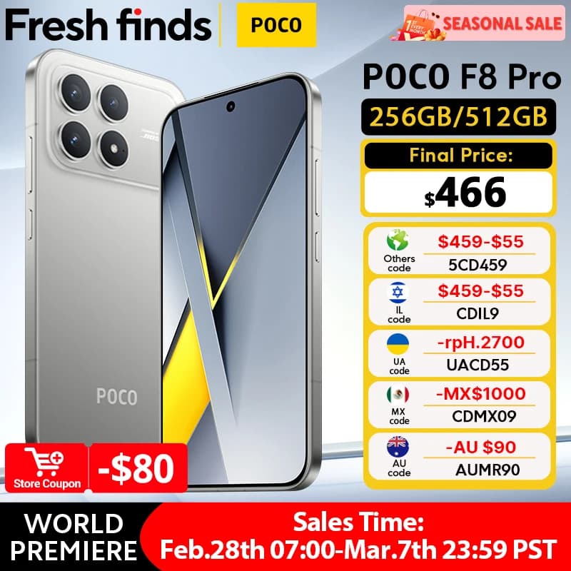 أحدث هاتف POCO F8 برو 5G نسخة عالمية سناب دراجون 8 إيليت 6.59 بوصة 120 هرتز شاشة AMOLED كاميرا 50 ميجابكسل OIS شحن 100 واط NFC