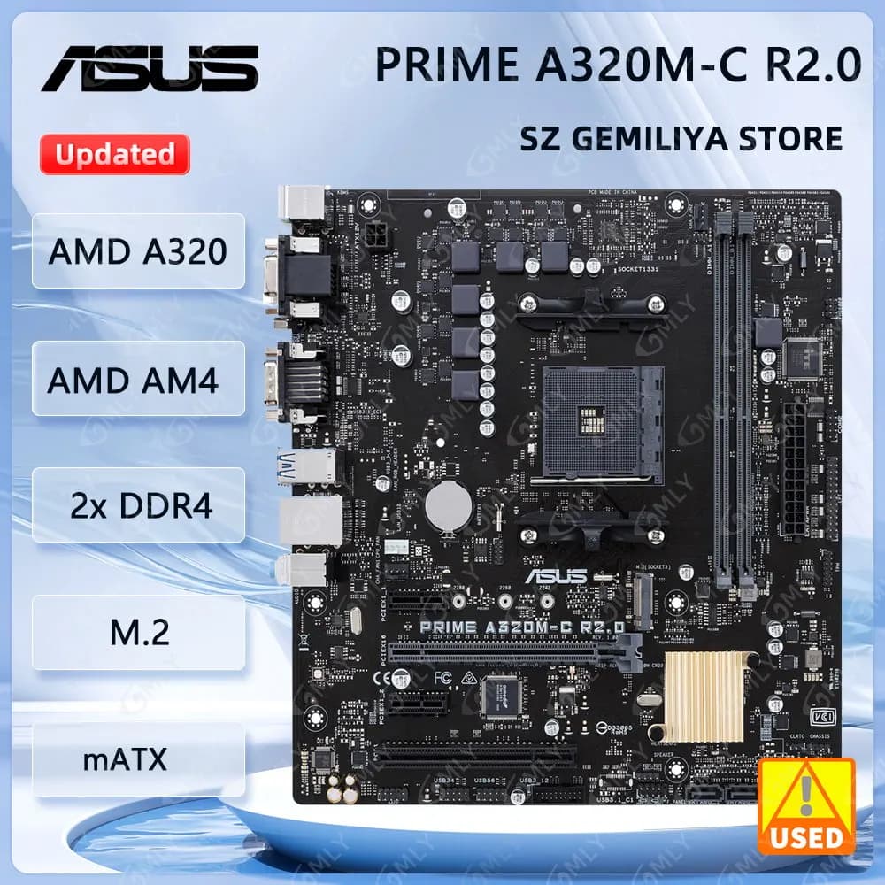 لوحة أم ASUS PRIME A320M-C R2.0 مقبس AM4 شريحة A320M ذاكرة DDR4 حتى 32 جيجابايت دعم M.2 متوافق مع معالجات Ryzen 5 5600 وRyzen 5700 وRyzen 2600 وRyzen 7 3700 مقاس Micro ATX