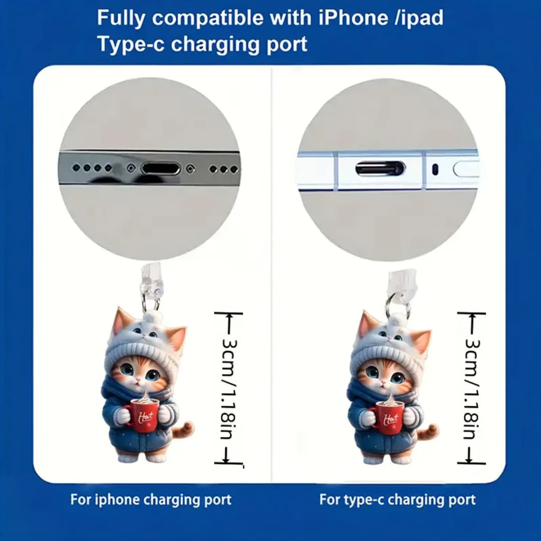 سدادة غبار للهاتف المحمول على شكل قطة لطيفة، متوافقة مع آيفون ونوع-C - 5