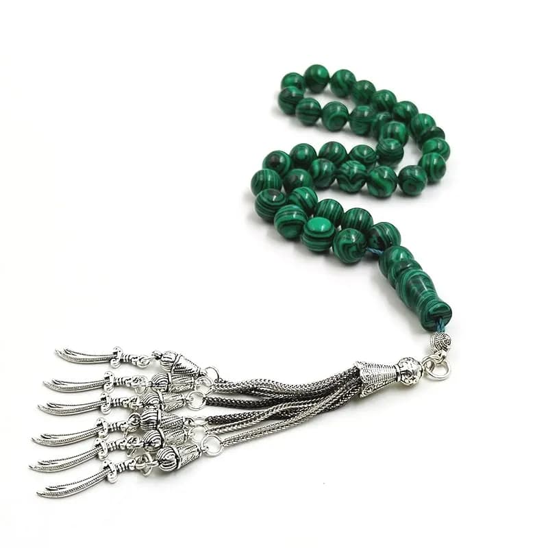 ALIBASHAN Men Green Malachite Muslim Prayer Beads Islamic Misbaha Eid Ramadan Gift Misbaha Bracelet - 5