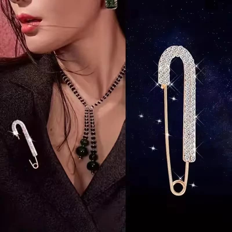 دبابيس فاخرة أنيقة بلون الذهب، كريستال زركون، دبابيس أمان، دبوس معدني، مشبك للوشاح والشال والجينز، اكسسوارات موضة للنساء - 5