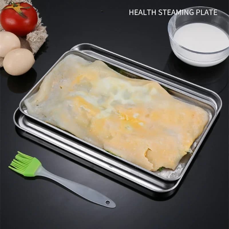 Stainless Steel Rectangle Food Storage Trays Sausage Noodles Fruit Dish Pastry Baking Plates for Restaurant Hotel Kitchen - 3