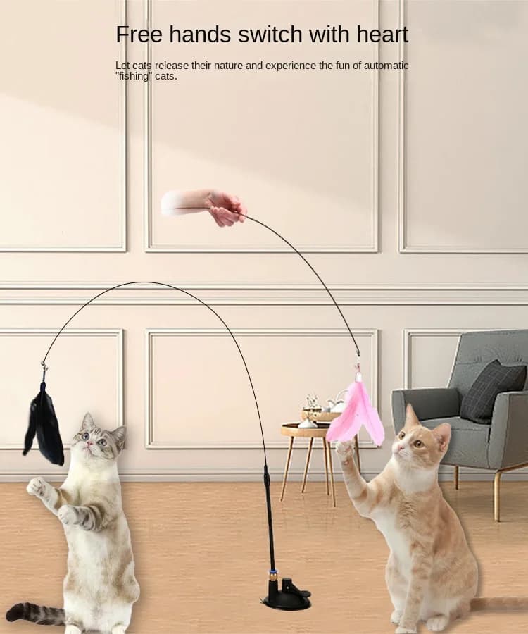 لعبة قطط عصا مداعبة مع جرس عصا ممتدة كوب شفط ذاتي عالي ومتين أداة مداعبة تفاعلية لعبة قطط - 4