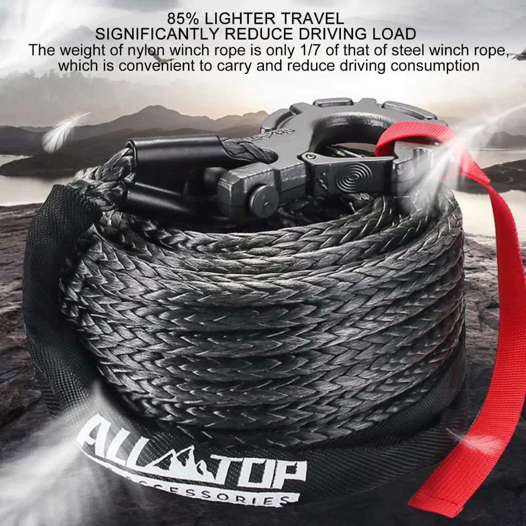 حبل سحب صناعي للسيارات الرباعية الدفع، مقاس 8 ملم * 15 متر، اكسسوارات سيارات، حزام مقطورة، قوة شد قصوى 20500 رطل - 4