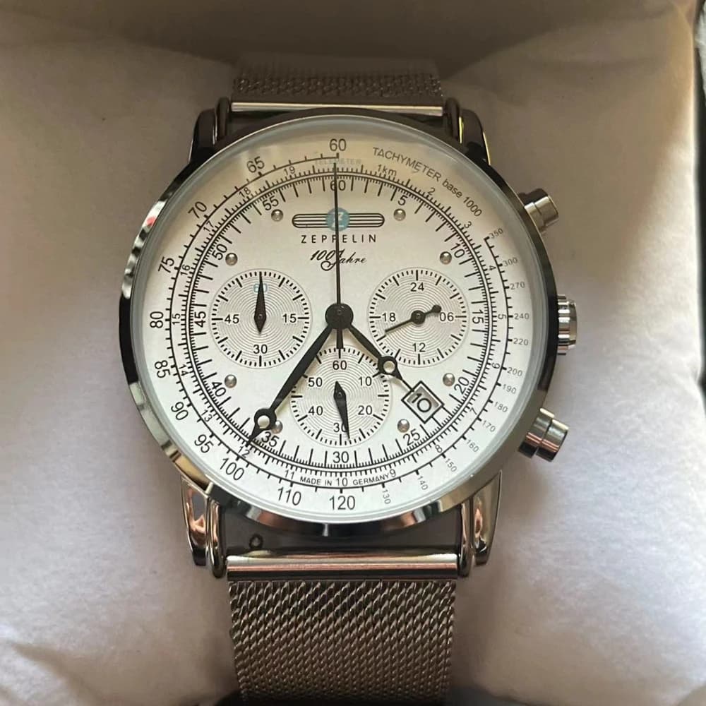 ساعة رجالية جديدة أنيقة من زيبلين بثلاث عيون وثواني متحركة، ساعة كرونوغراف متعددة الوظائف للأعمال والترفيه بحركة كوارتز - 3