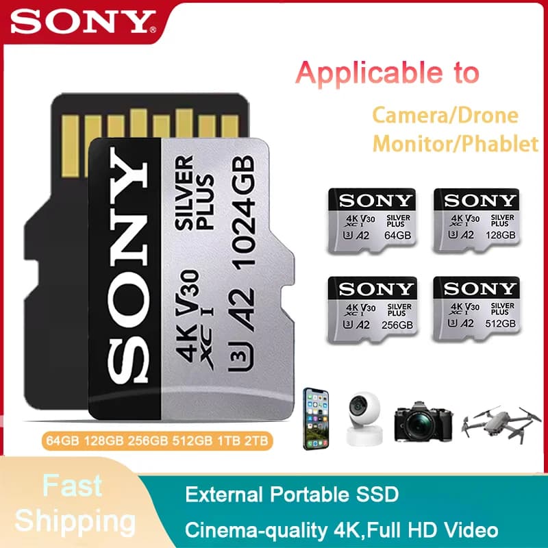 بطاقة ذاكرة Sony Extreme Micro SD، سرعة عالية U3 V30، ذاكرة فلاش 4K HD، 512 جيجابايت، 128 جيجابايت، 256 جيجابايت، 1 تيرابايت، لتخزين الملفات والهاتف والكمبيوتر