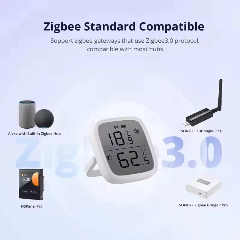 SONOFF SNZB 02D مستشعر درجة الحرارة والرطوبة Zigbee بشاشة LCD 2.5 بوصة متوافق مع EWeLink وجسر SONOFF ZigBee وAlexa وGoogle Home - 5