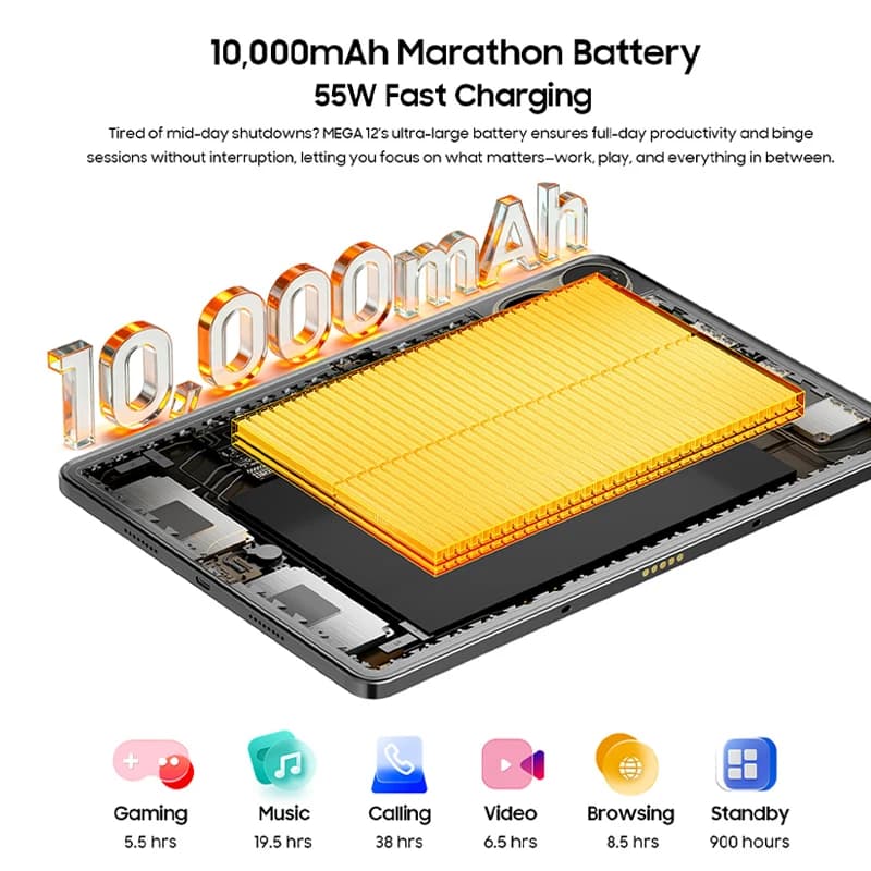 【عرض عالمي أول】جهاز بلاك فيو ميجا 12 اللوحي 5G بشاشة 12.2 بوصة بدقة 2.4K ومعدل تحديث 120 هرتز، معالج دايمنسي 7200، مقاوم للماء بمعيار IP69K، كاميرا 50 ميجابكسل، بطارية 10000 مللي أمبير - 4