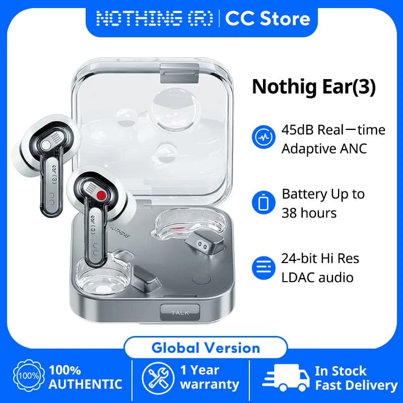 Nothing Ear (3) Super Mic Wireless Earbuds 45dB Hybrid Active Noise 12mm Dynamic Canceling Hi-Res 6 Mics Bluetooth Headphone