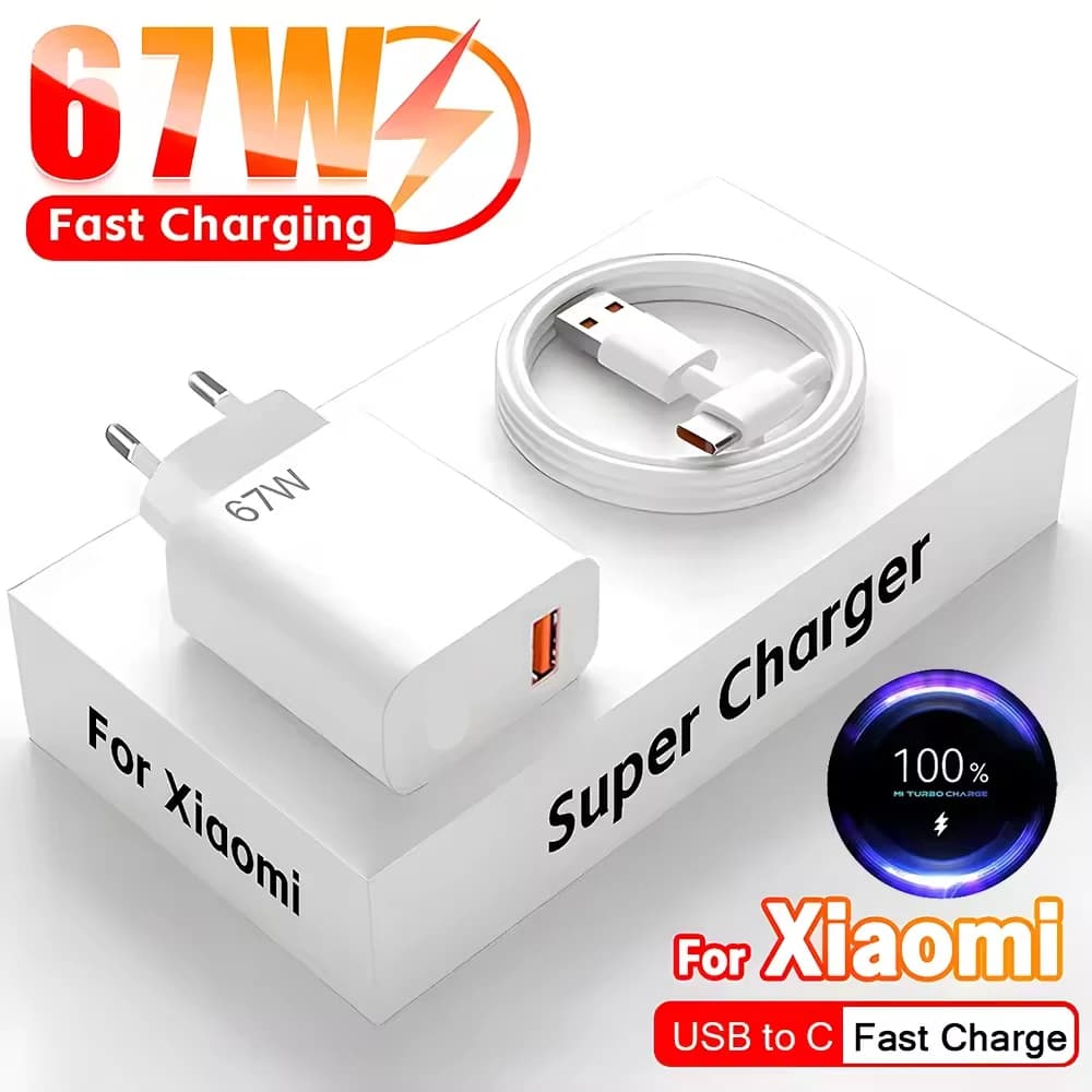 USB GaN Charger Total 67W Fast Charging Wall Phone Adapter 6A USB TypeC Cable Quick Charge 3.0 Plug For iPhone Samsung Xiaomi