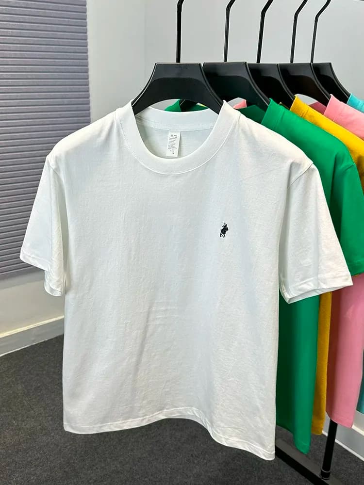 تي شيرت رجالي قطن نقي 100%، قصير الأكمام، رقبة دائرية، ماركة فاخرة، صيف، تطريز رائع، قابل للتنفس - 5