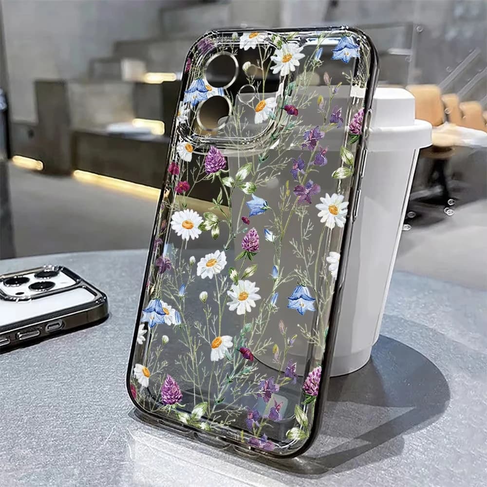 Flower Phone Case For iPhone 16 15 13 11 14 12 17 Pro Max 16E XS XR 7 8 Plus SE Shockproof Transparent Cover Silicone Soft Funda - 4