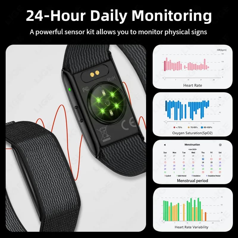 LIGE New GPS Trajectory AI Health Bracelet Heart Rate Blood Pressure SpO2 Monitor Call Reminder Smart Watch Sport Fitness Band - 2