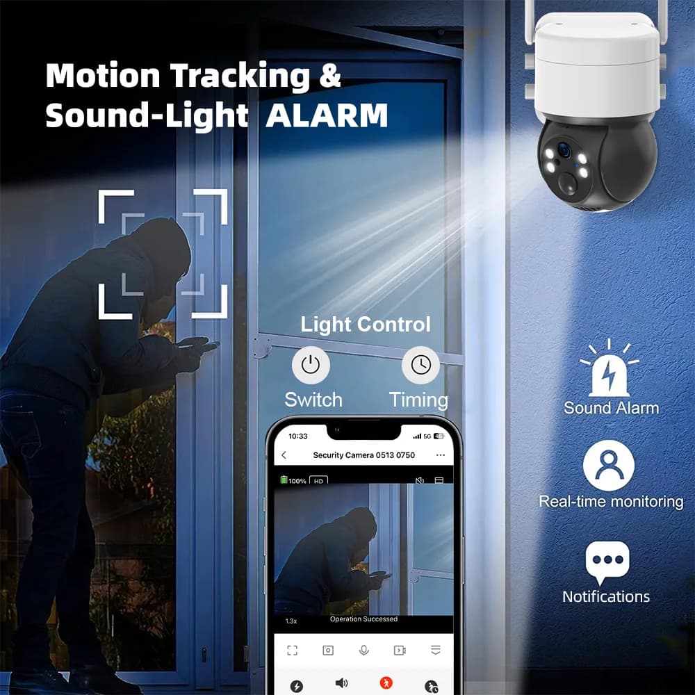 Tuya SmartLife WiFi/4G Sim Card 3MP WiFi Battery Solar Motion Tracking Human Detect Color Night Vision Outdoor PTZ CCTV Camera - 3