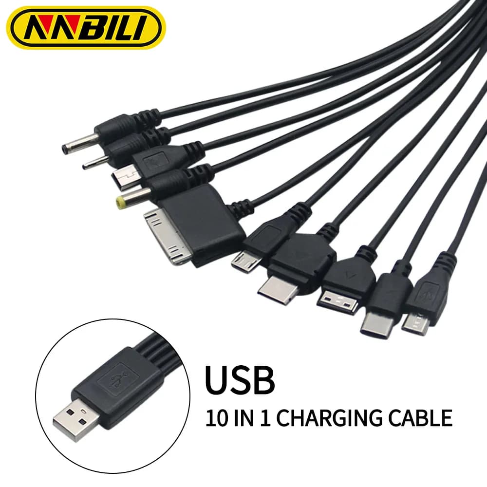 NNBILI عالمي 10 في 1 كابل شحن USB متعدد الوظائف متعدد الرؤوس لهواتف سامسونج نوكيا