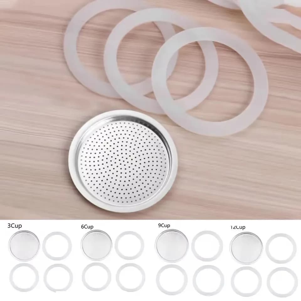 مجموعة واحدة، 3 قطع حشوات سيليكون وقطعة واحدة فلتر ألمنيوم، بديل زجاجة قهوة موكا متوافق مع 3/6/9/12 كوب موكا إكسبريس - 4