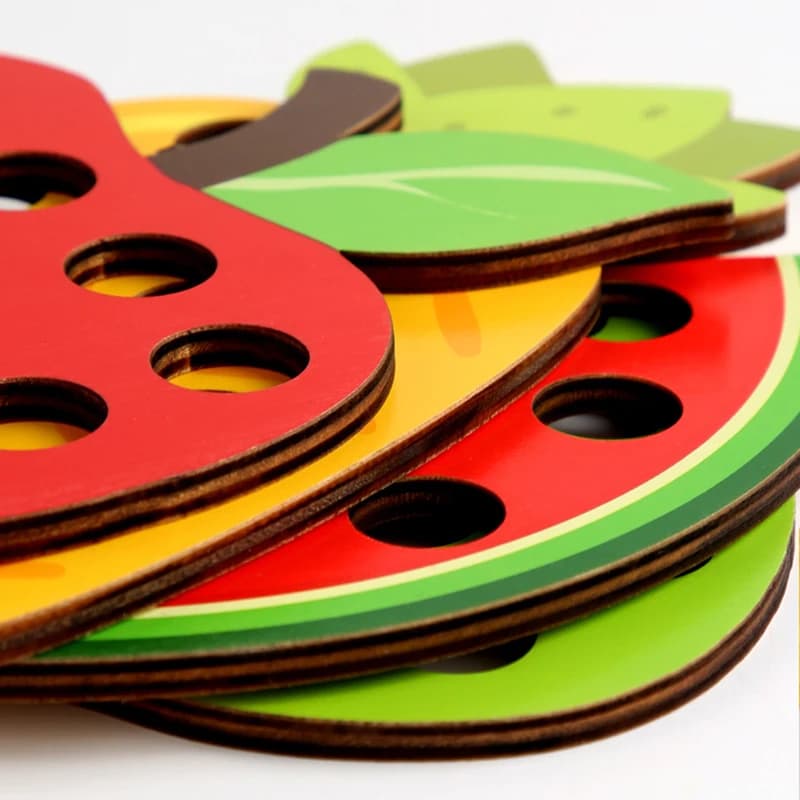 لعبة جلد خشبية تعليمية للفواكه وخيوط نشاط الألغاز تعلم المهارات الحركية الدقيقة مجموعة ألعاب السفر للأطفال الصغار - 6