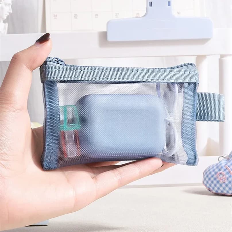 1PC Portable Mini Zipper Mesh Storage Bag New Coin Purse Small Square Mesh Coin Purse Travel Storage Carry Pouch with Zippered - 5
