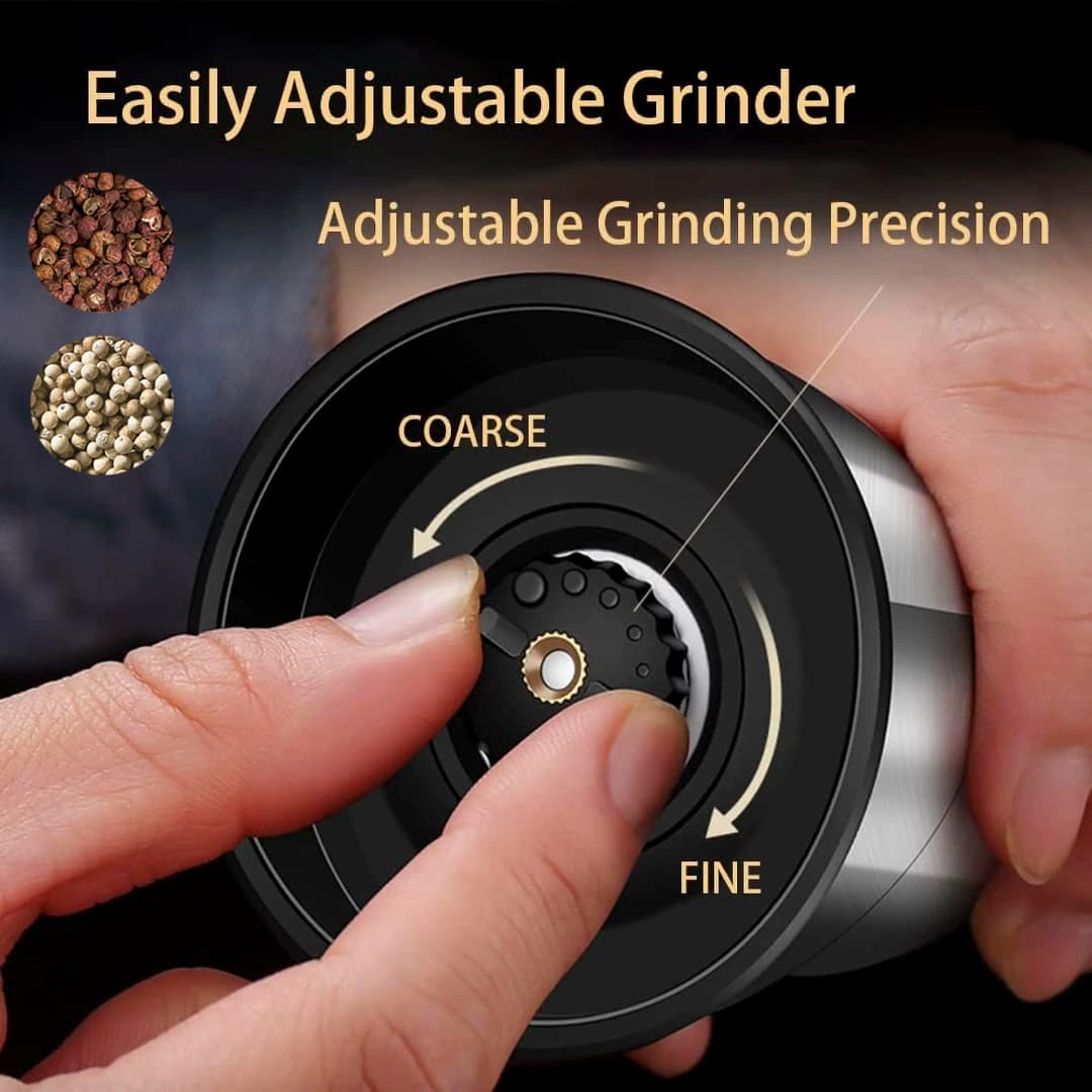 2-in-1 Adjustable Pepper Salt Grinder - Rustproof Stainless Steel Manual Mill with Double Heads & Coarseness Control - 5