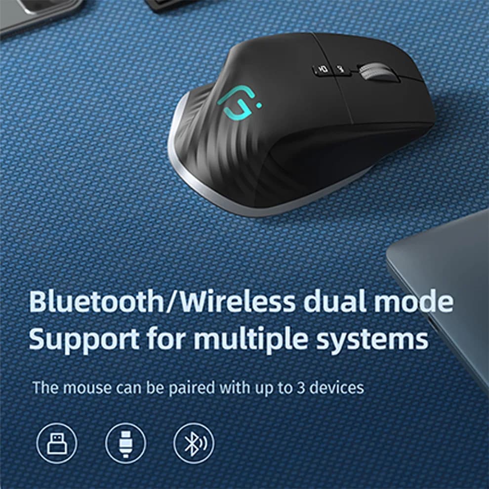 JOMAA 2.4G Wireless Mouse Bluetooth RGB Rechargeable Ergonomic Design Computer Mice For Computer Gaming Office - 4