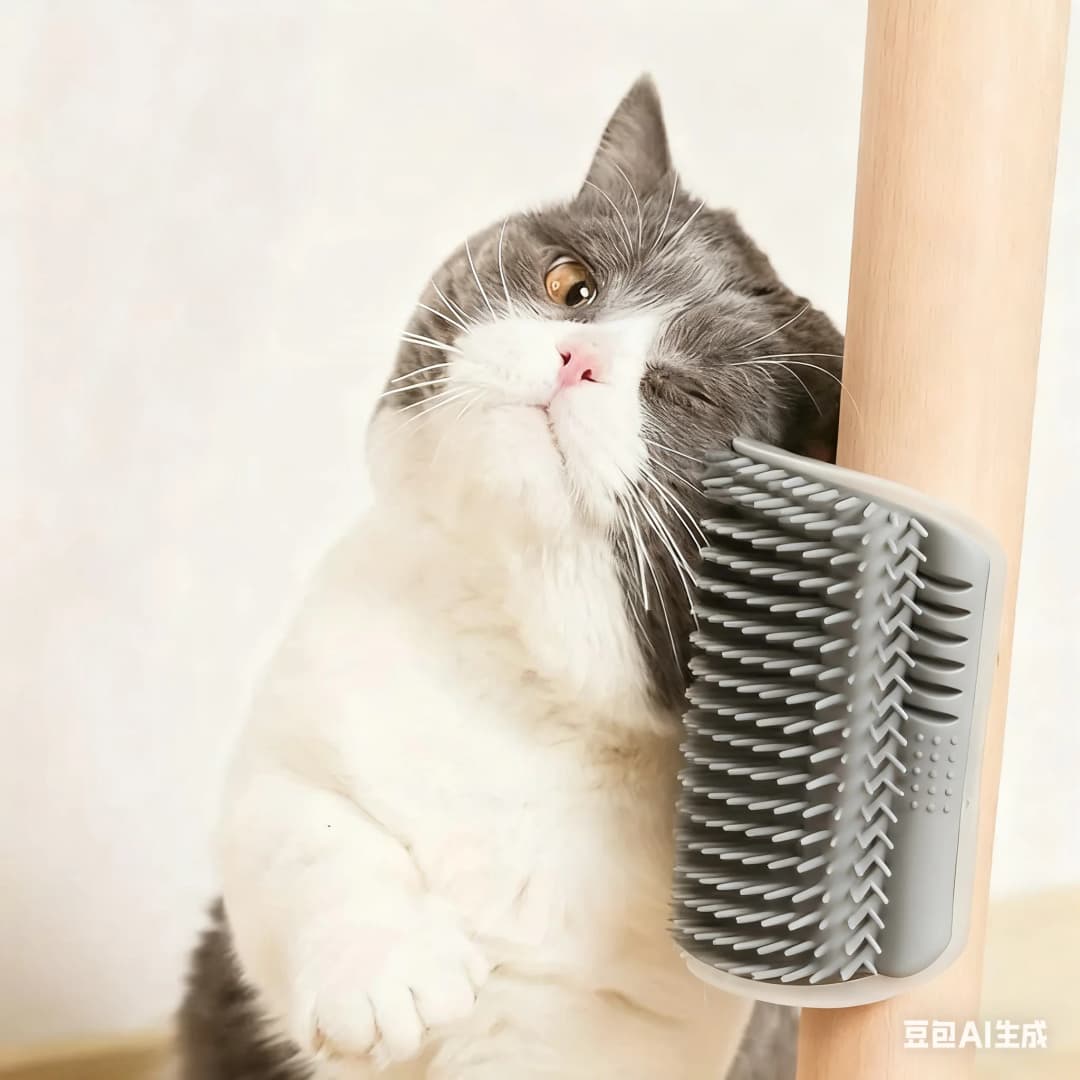 مشط للقطط مثبت على الحائط يوفر المساحة: لوح خدش زاوي وفرشاة تدليك لحماية الأثاث - 6