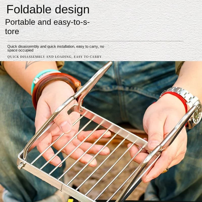 Outdoor Stainless Steel Stove Holder Camping Portable Folding Mini Barbecue Rack Pot Holder Baking Tray Holder - 2