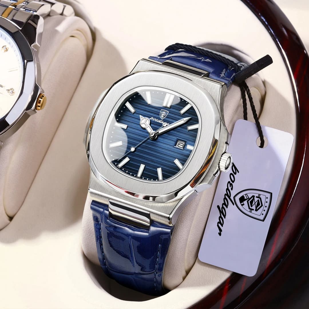 POEDAGAR Top Square Man Watch Date Waterproof Luminous Luxury Men Wristwatch High Quality Leather Men's Quartz Watches+Box Reloj - 2