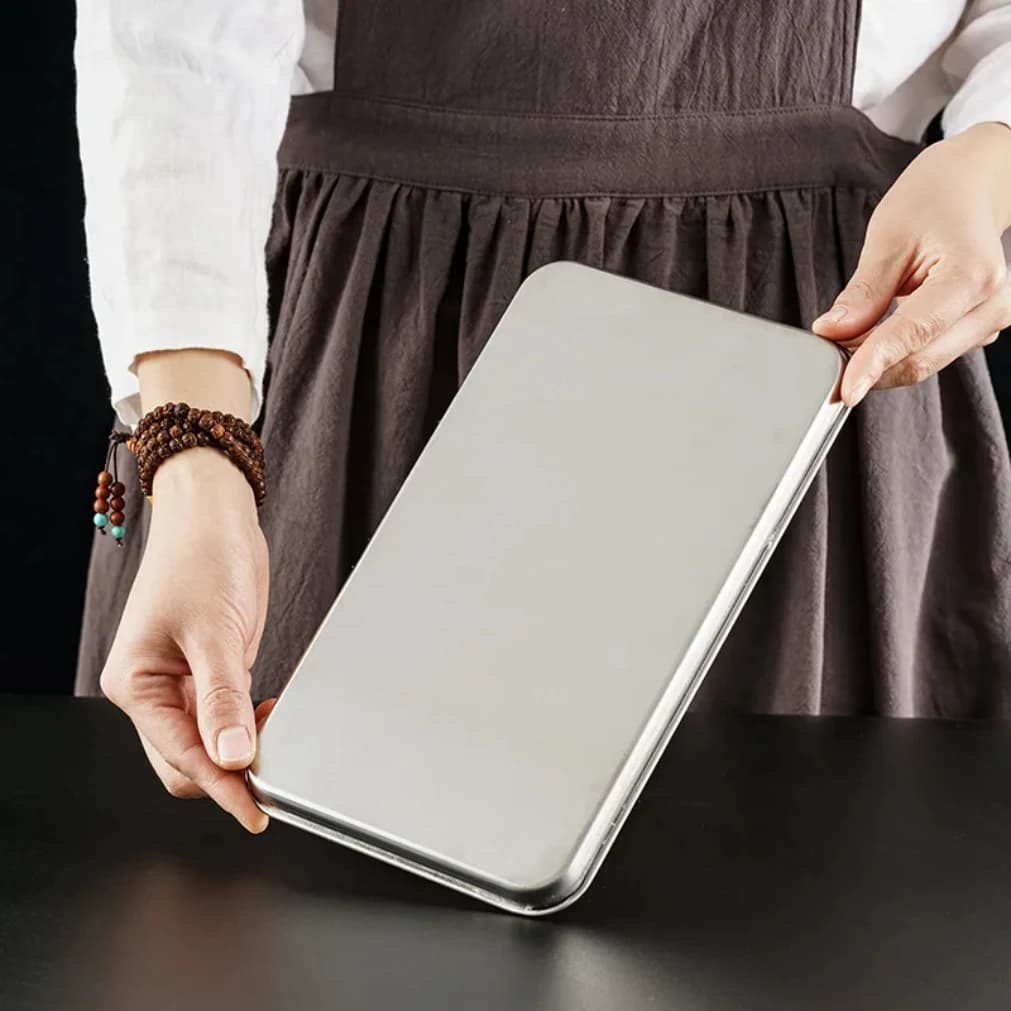 صينية مستطيلة من الفولاذ المقاوم للصدأ لتنظيم وتخزين أطباق المنزل، صينية تقديم البوفيه، طبق تقديم طعام معدني - 2