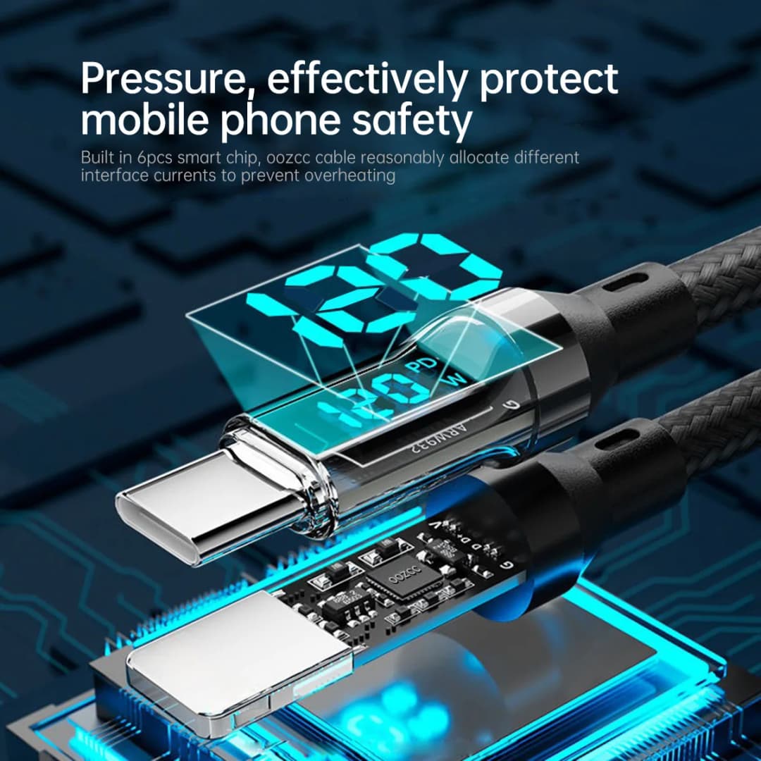 OOZCC LCD Watt Display Cable, Max 120W Super Fast Charging USB Type C Cable Data Transfer, USB A to Lightning for IPhone14 Pro - 4
