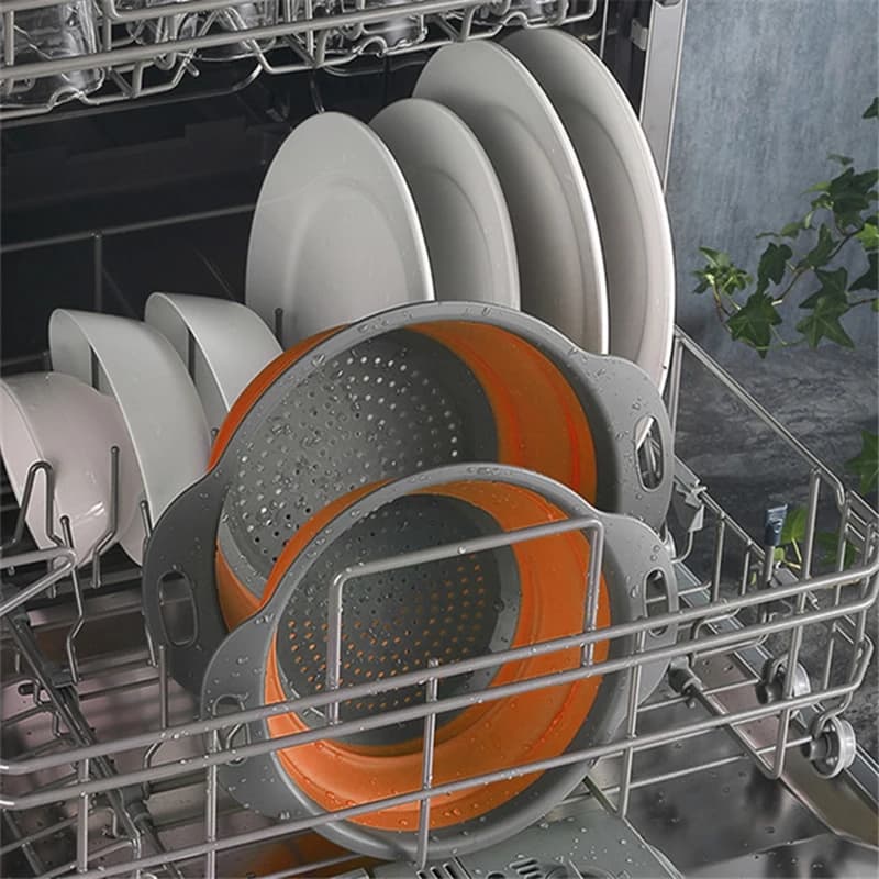 1/2pcs Silicone Round Folding Vegetable Fruits Washing Drain Basket Colander Strainer Collapsible Drainer Kitchen Tool - 4