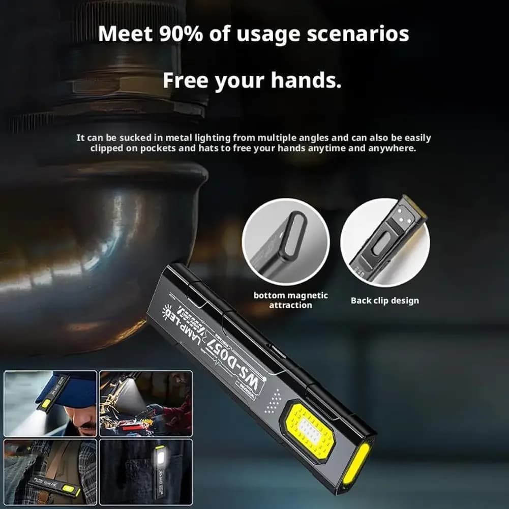 LED Torch Portable Mini Flashlight 800LM Rechargeable Pocket Light Magnetic Base Clip Work Light Hiking Fishing EDC - 4