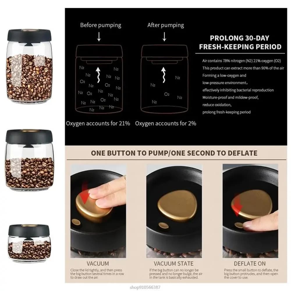 1pc Coffee Beans Vacuum Sealed Tank Household Glass Food Storage Tank For Moisture-proof Air Extraction Tea Storage TanK - 4