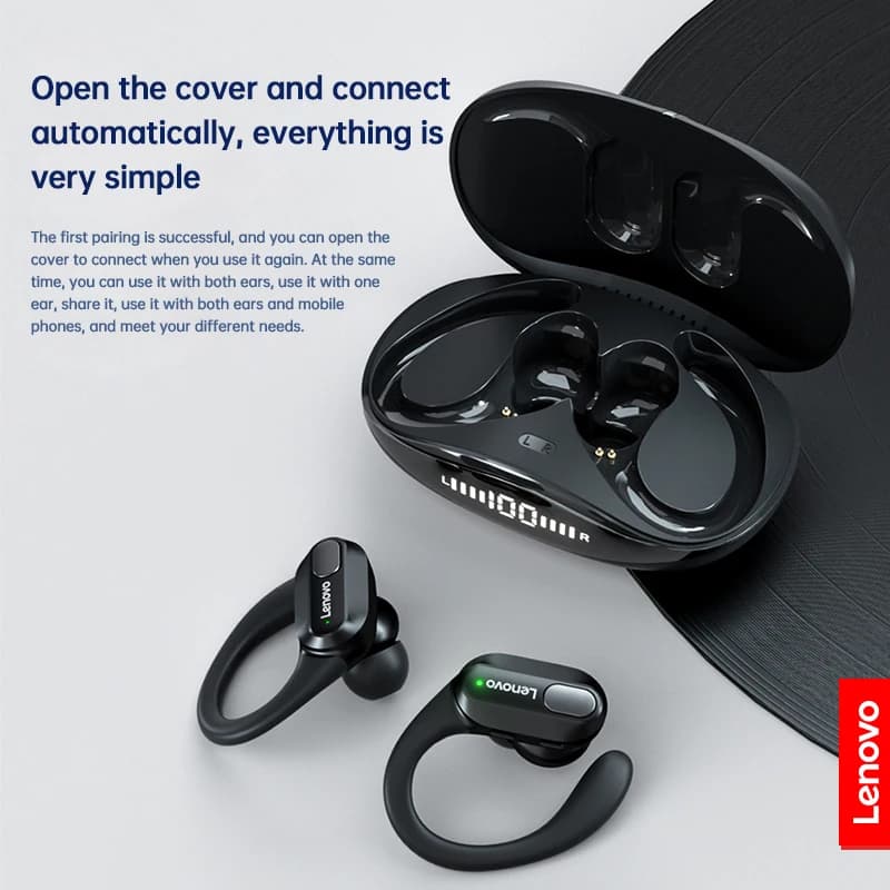 Original Lenovo XT80 Earhooks Sports Bluetooth Wireless Headsets with Mic,LED Power Display,ENC,Hifi Stereo Sound Gaming Headset - 4