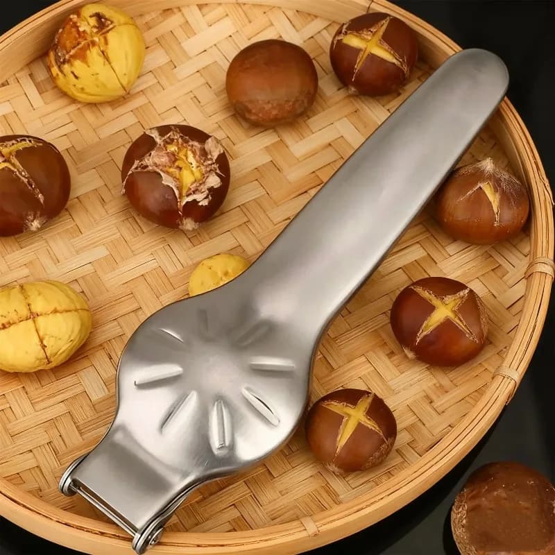 آلة كستناء عالية الجودة من الفولاذ المقاوم للصدأ أداة مطبخ ثنائية الوظيفة مع فتاحة زجاجات جافة وغمد ووظيفة قاطع - 2