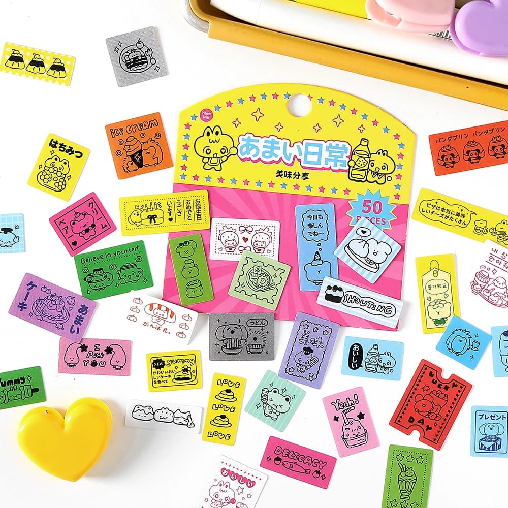 50 قطعة ملصقات صغيرة كاواي، حزمة زينة موهبة، ملصقات لطيفة لدفتر اليوميات والألبومات والسكرابوكينغ