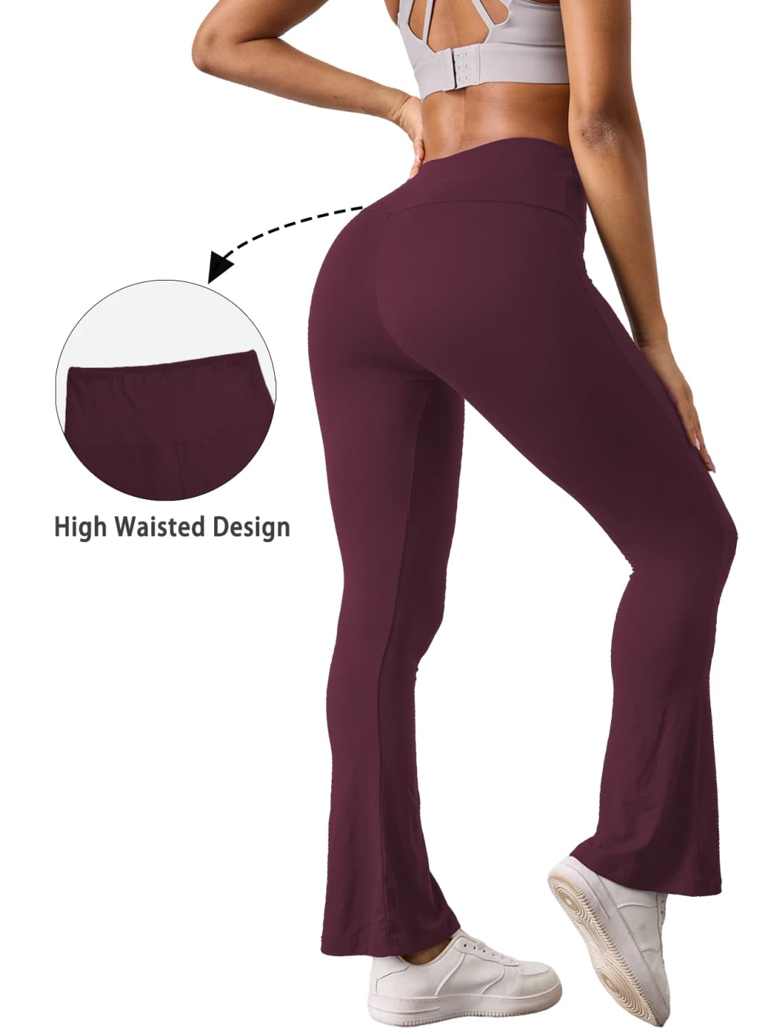 Women's Super Soft Flare Pants High Waisted Tummy Control Workout Yoga Push Up Gym Fitness Long Leggings Bell Bottoms - 2