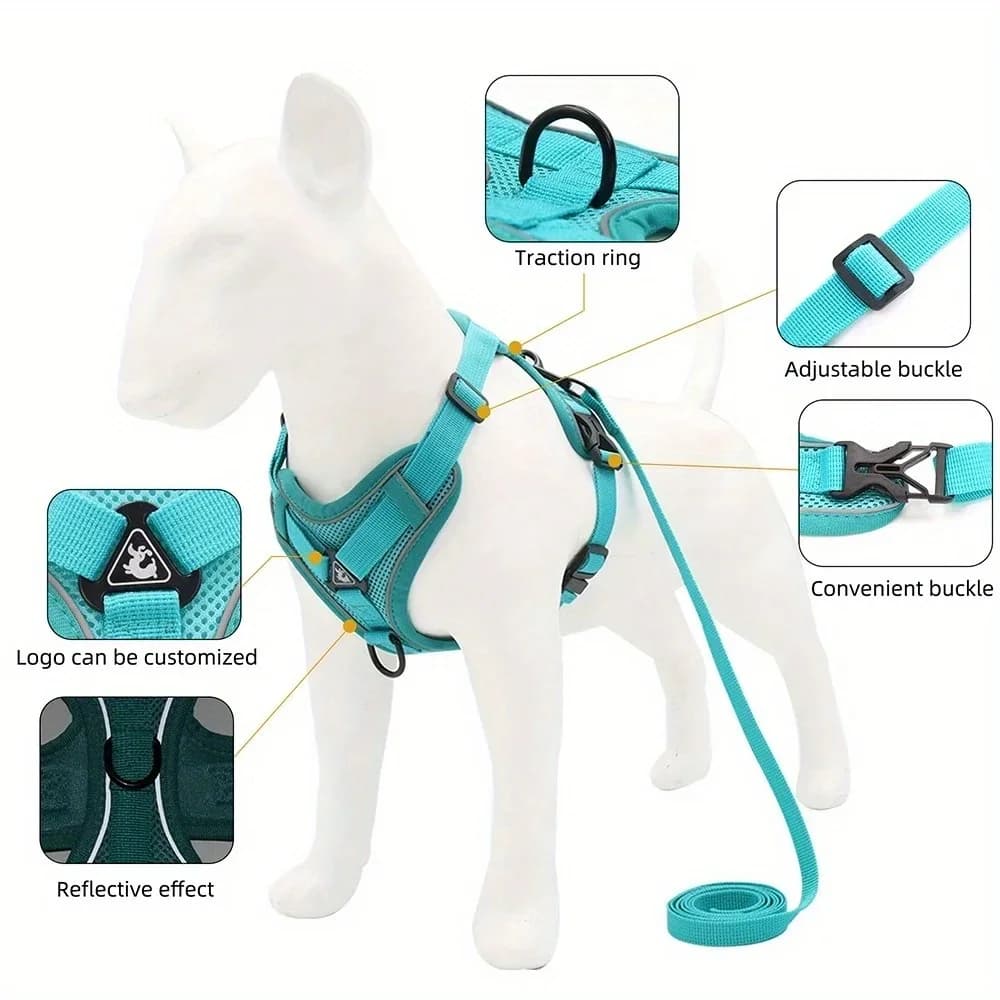 No Pull Dog Harness and Leash Set Adjustable Pet Harness Vest for Small Dogs Cats Reflective Dog Chest Strap Lead Walking - 4
