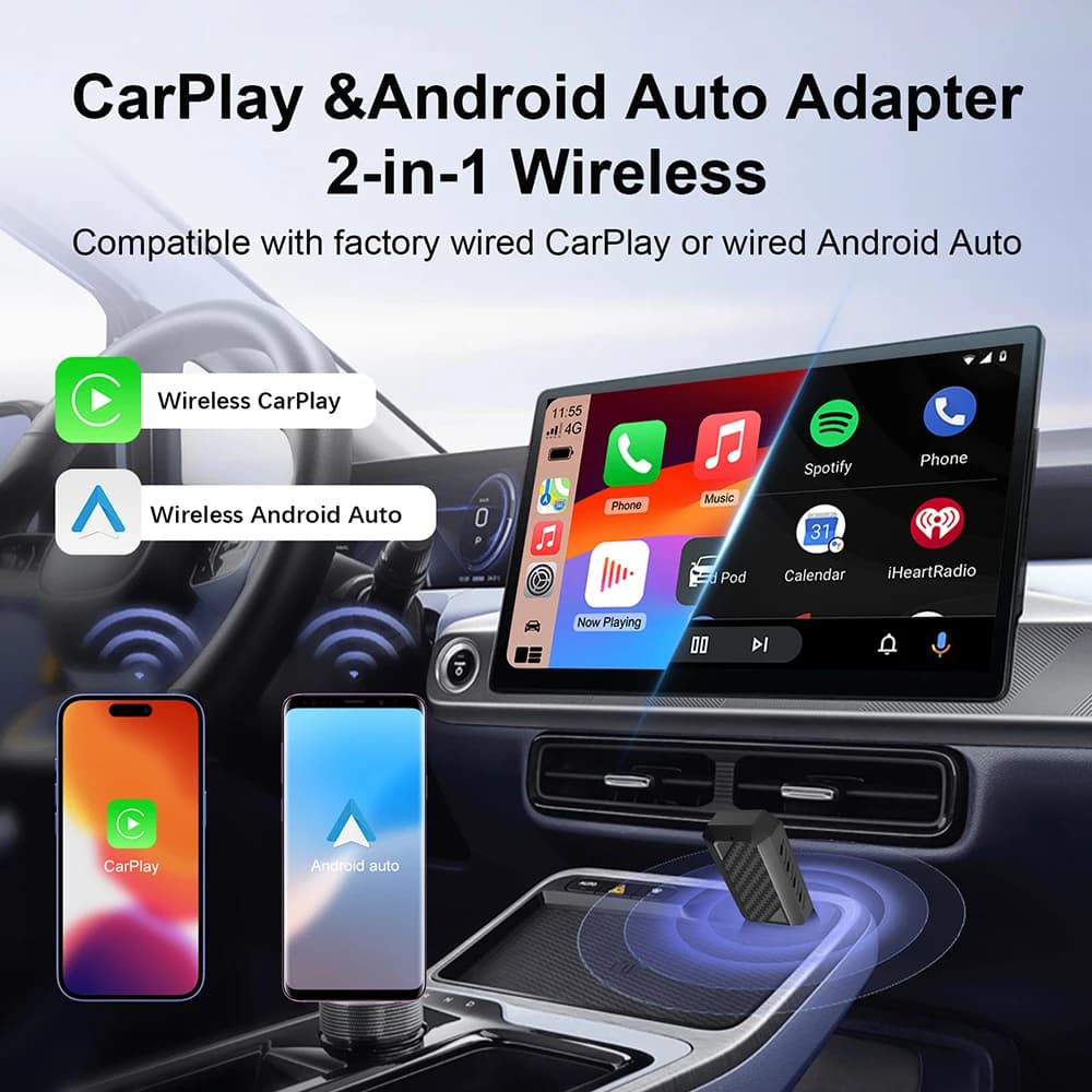 محول ذكي AI Box 2 في 1 صغير من Wired إلى Wireless Carplay وAndroid Auto متوافق مع 98% من السيارات تشغيل فوري واي فاي - 6