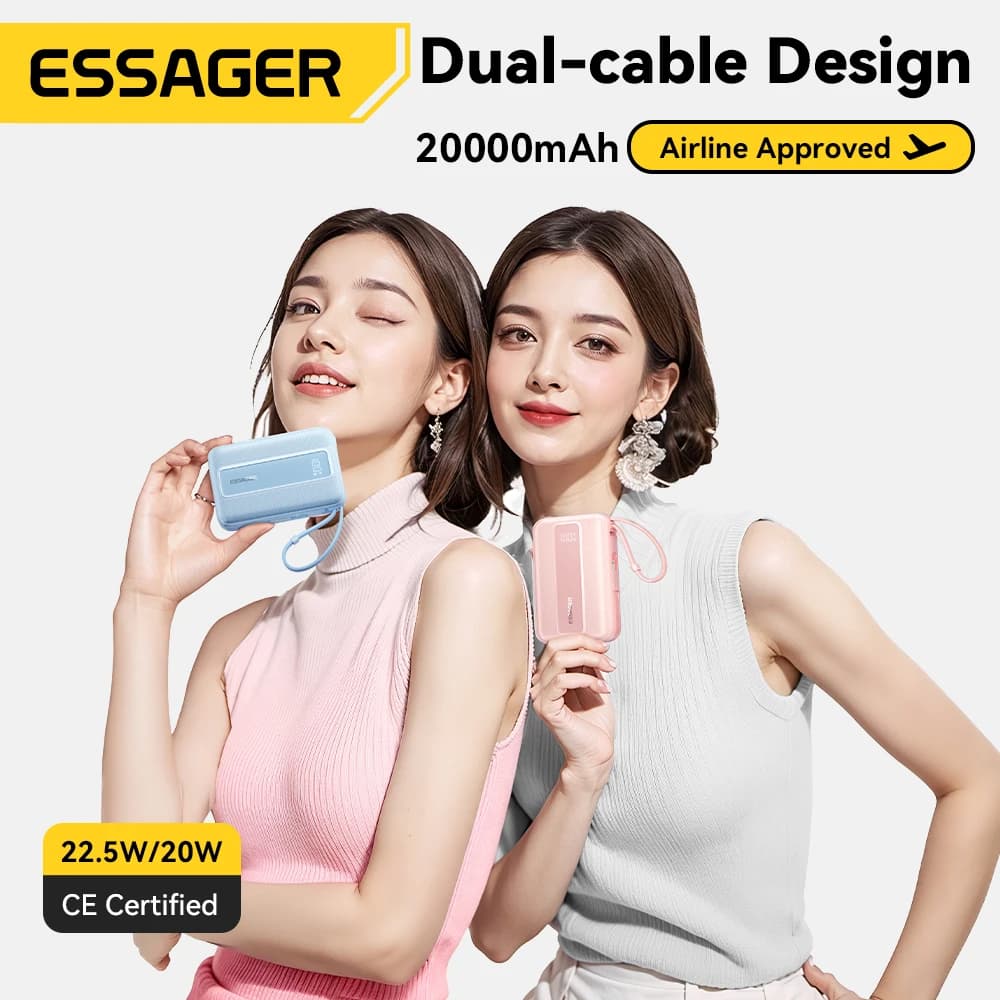 بنك طاقة من Essager بسعة 20000mAh، شحن سريع PD22.5W، شاحن بطارية خارجي محمول لهواتف آيفون وهواوي وآيباد - 2
