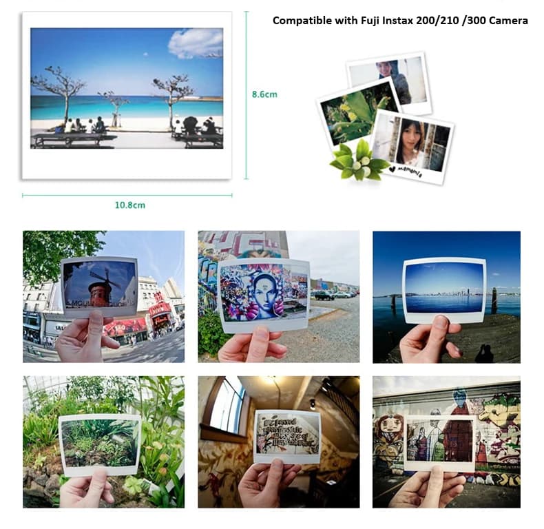 فوجيفيلم إنستاكس وايد فيلم أصلي 10/20/40/60/80/100 ورقة صور بيضاء لكاميرا فوجي الفورية 300 200 210 100 - 5