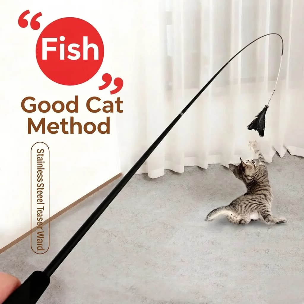 Extra Long 1.8m Telescopic Cat Stick Extended Fishing Rod Feather Cat Toy for Scratching And Boredom Relief