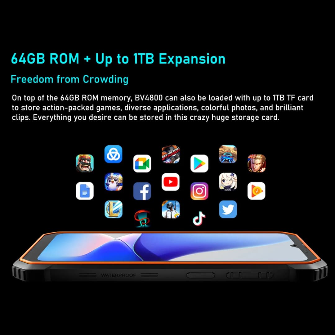 Blackview BV4800 Rugged Smartphone,6.56'' HD Display A22 Quad Core, 3GB 64GB, 5180mAh Battery, 13MP Camera, Android 13 Phone - 6