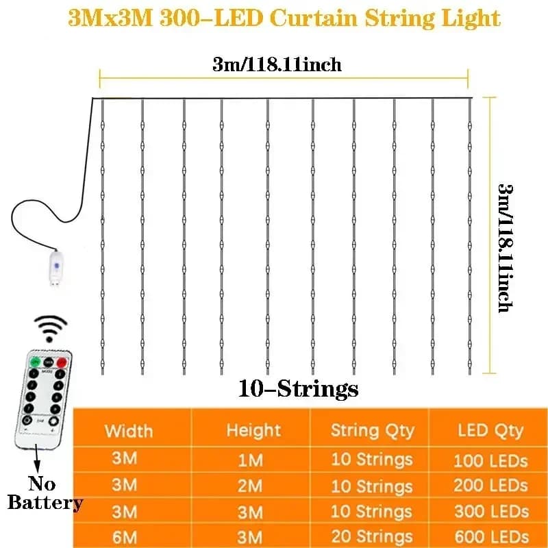 8 Modes LED Curtain Fairy Light USB Plug Wedding Garland Valentine's Day Ramadan EID Mubarak Decoration for Home Curtain Lights - 6